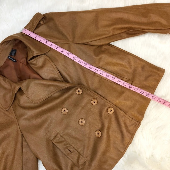 Jacket Dress Coat Women's Tan Faux Leather Large - Picture 6 of 8